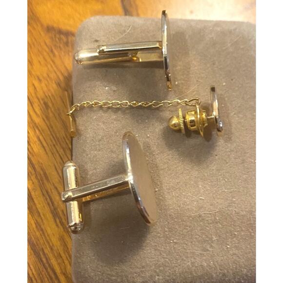 VTG Men's Anson Cuff Link and Tie Pin Set, Great for Monogram, Mint, Gold Tone - Picture 2 of 3